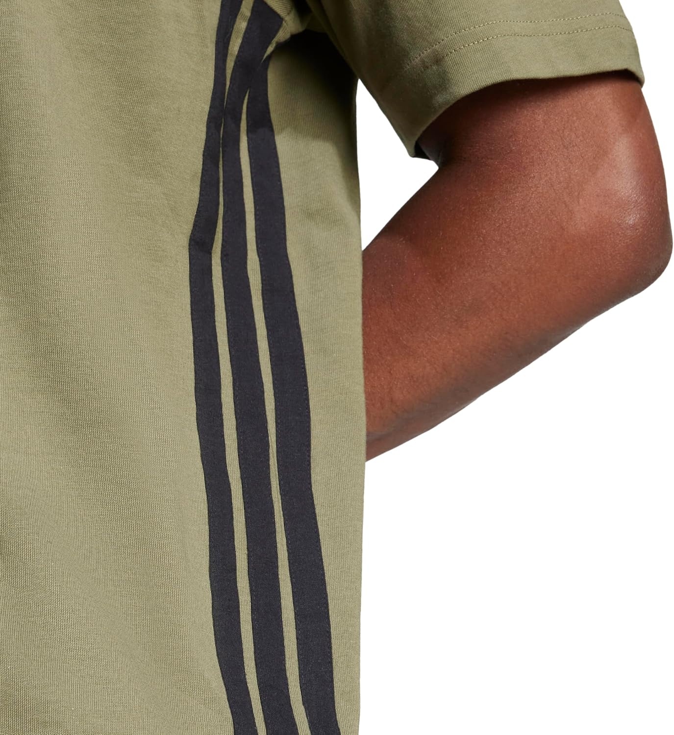 image:imageadidas Mens Essentials 3Stripes Single Jersey TShirtOlive StrataBlack