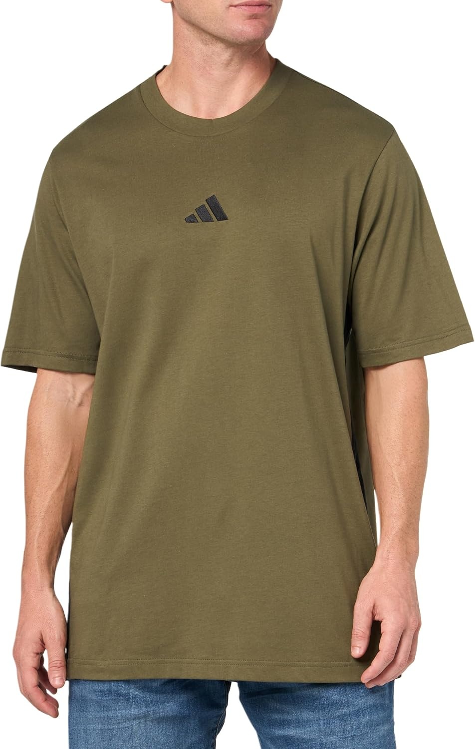 image:imageadidas Mens Essentials 3Stripes Single Jersey TShirtOlive StrataBlack