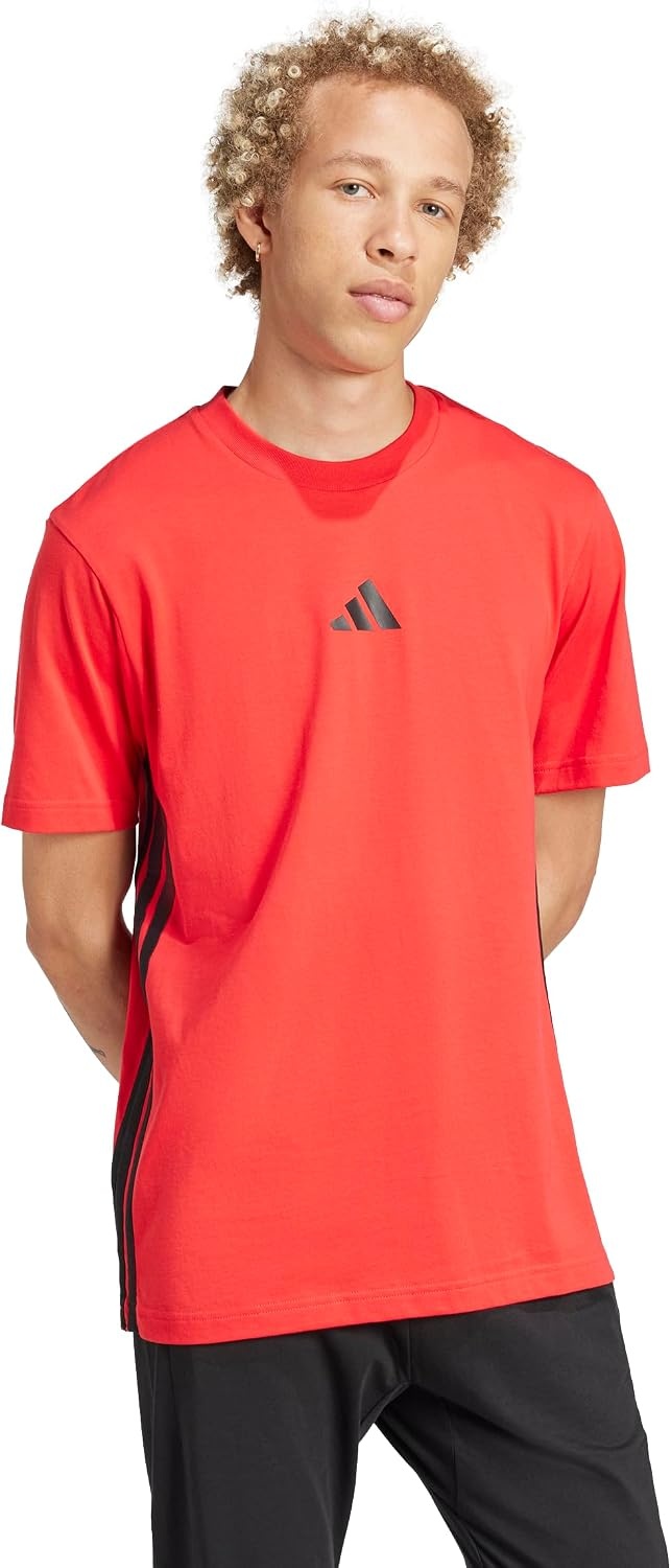 image:imageadidas Mens Essentials 3Stripes Single Jersey TShirtPure RubyBlack