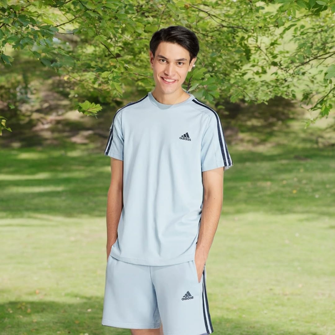 image:imageadidas Mens Essentials 3Stripes Single Jersey TShirtWonder Blue