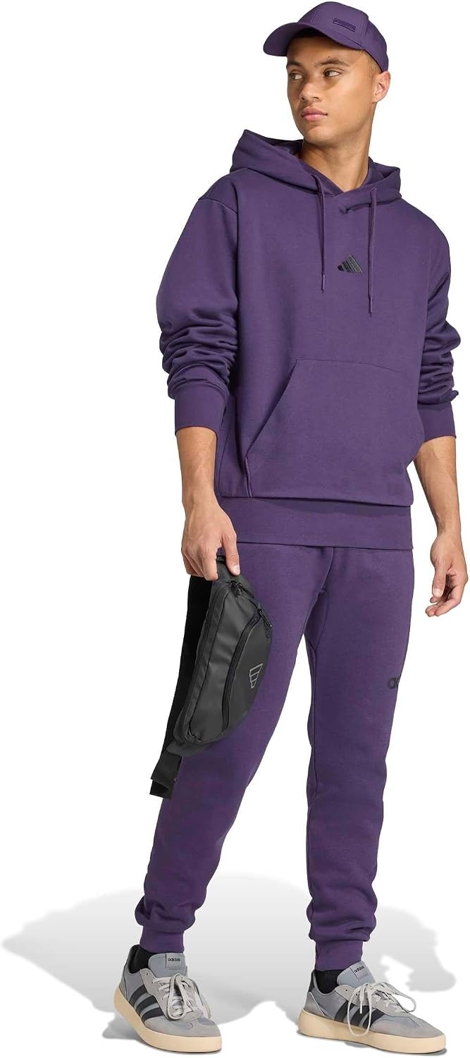 image:imageadidas Mens Essentials Feel Cozy Fleece Hoodie SweatshirtAurora PlumBlack
