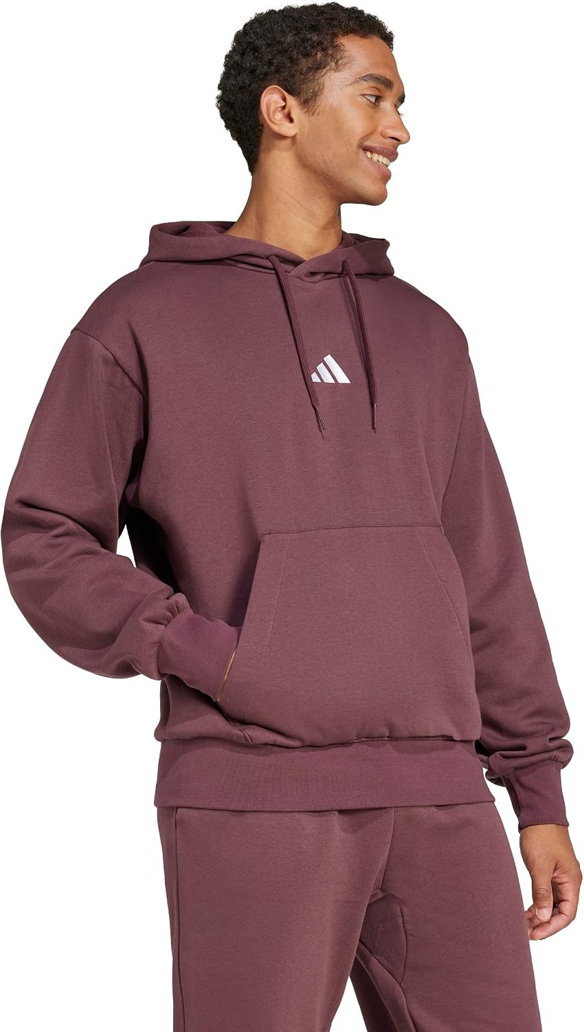 image:imageadidas Mens Essentials Feel Cozy Fleece Hoodie SweatshirtAurora RubyWhite