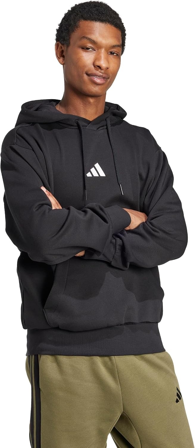 image:imageadidas Mens Essentials Feel Cozy Fleece Hoodie SweatshirtBlackWhite