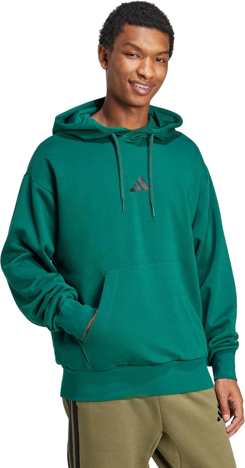 image:imageadidas Mens Essentials Feel Cozy Fleece Hoodie SweatshirtCollegiate GreenBlack