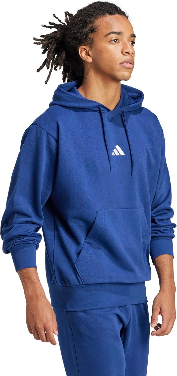 image:imageadidas Mens Essentials Feel Cozy Fleece Hoodie SweatshirtDark BlueWhite