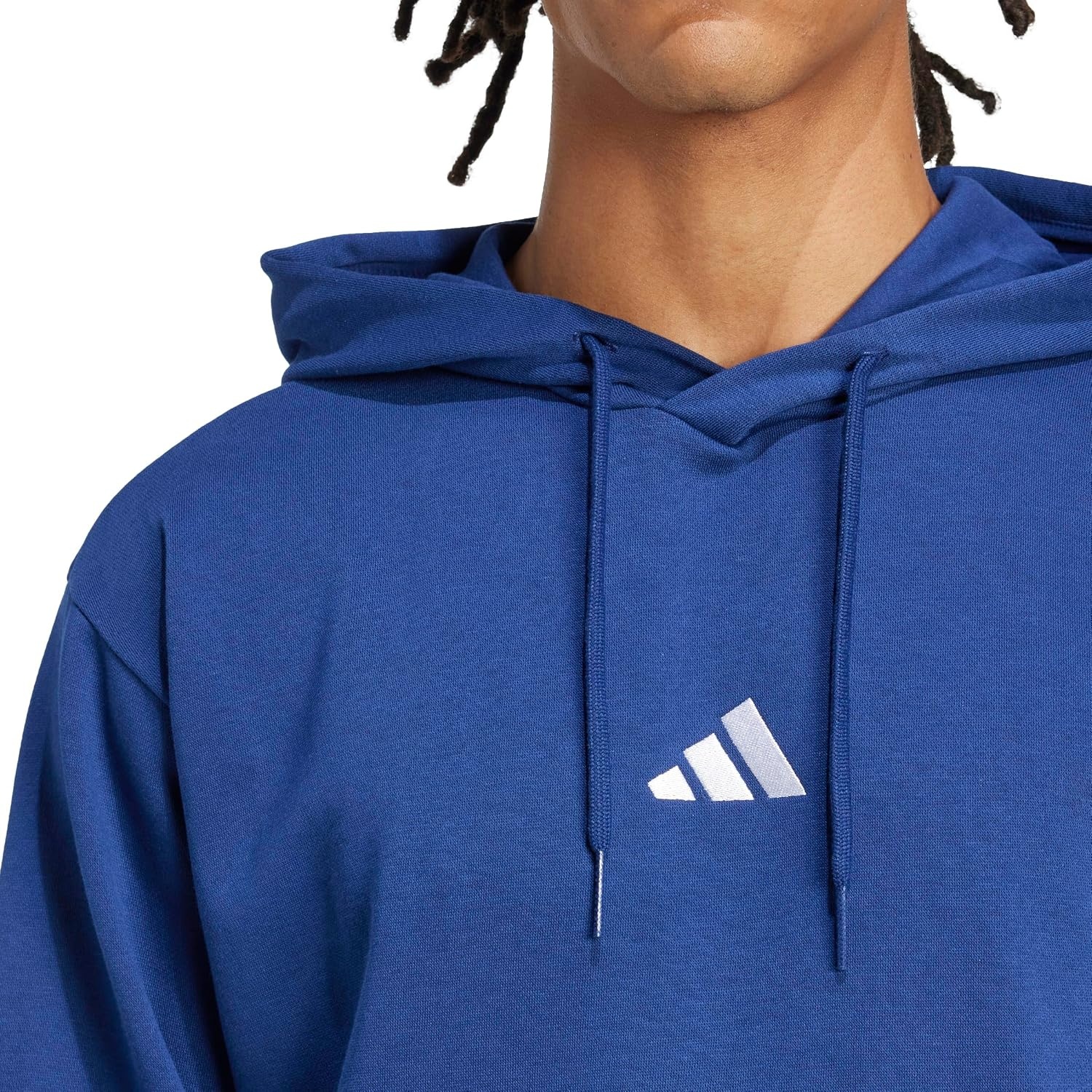 image:imageadidas Mens Essentials Feel Cozy Fleece Hoodie SweatshirtDark BlueWhite