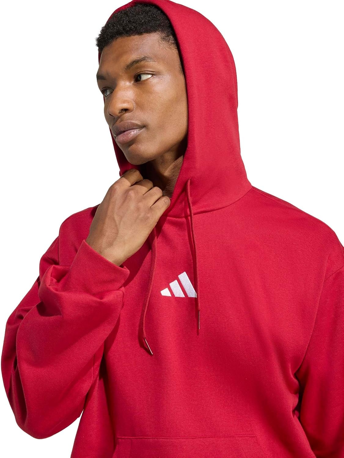 image:imageadidas Mens Essentials Feel Cozy Fleece Hoodie SweatshirtMaroonWhite