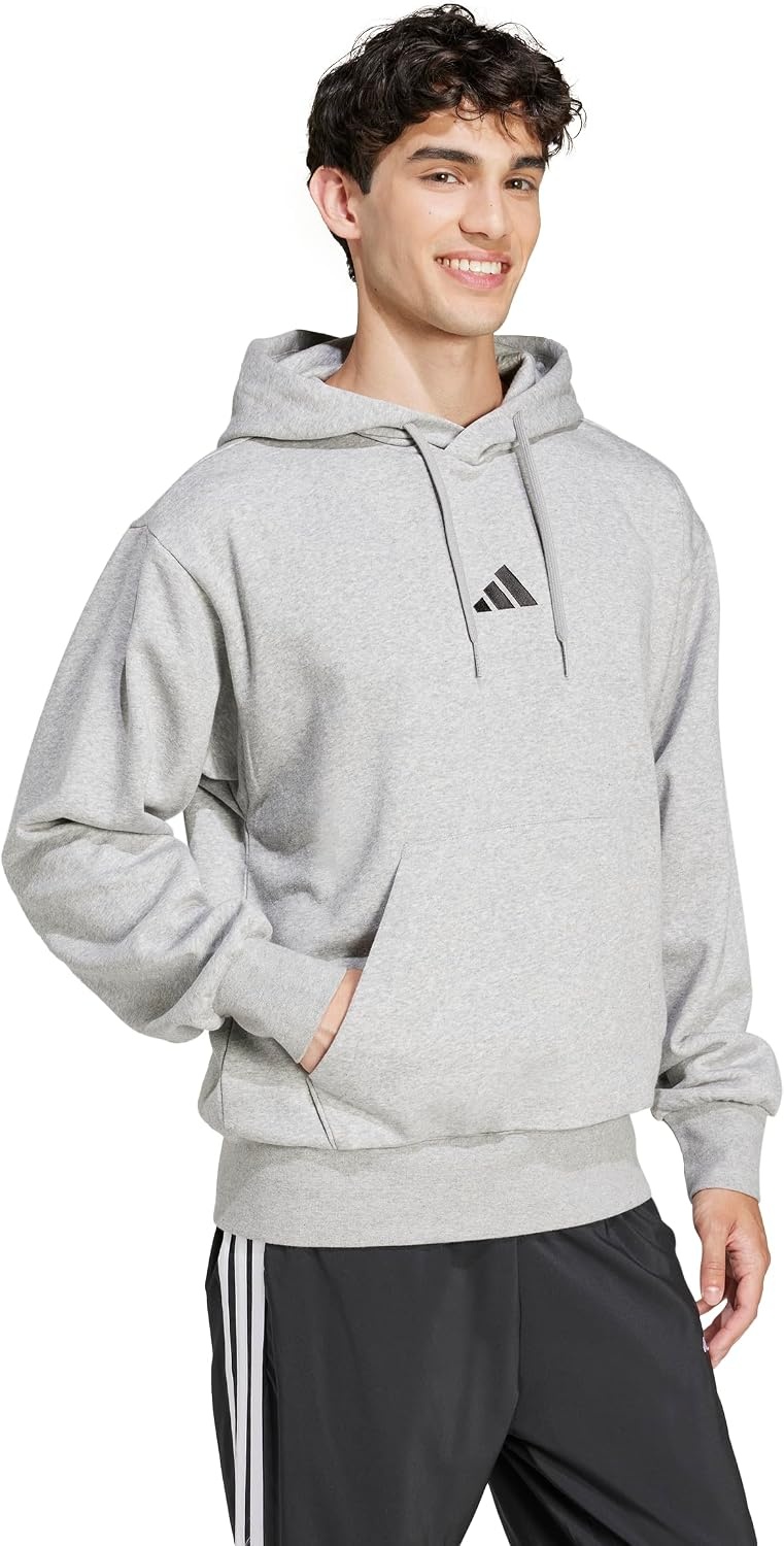 image:imageadidas Mens Essentials Feel Cozy Fleece Hoodie SweatshirtMedium Grey HeatherBlack