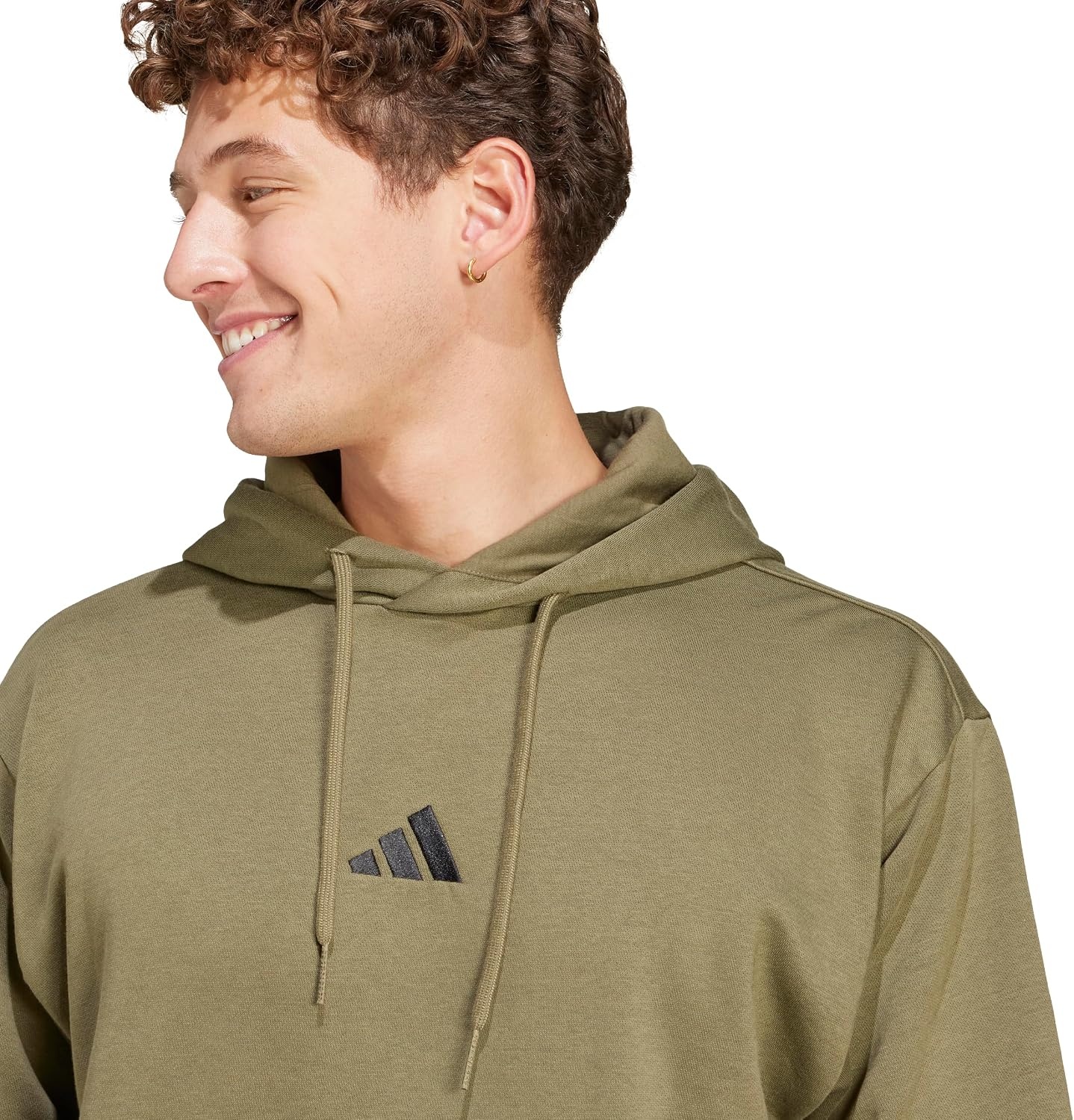 image:imageadidas Mens Essentials Feel Cozy Fleece Hoodie SweatshirtOlive StrataBlack