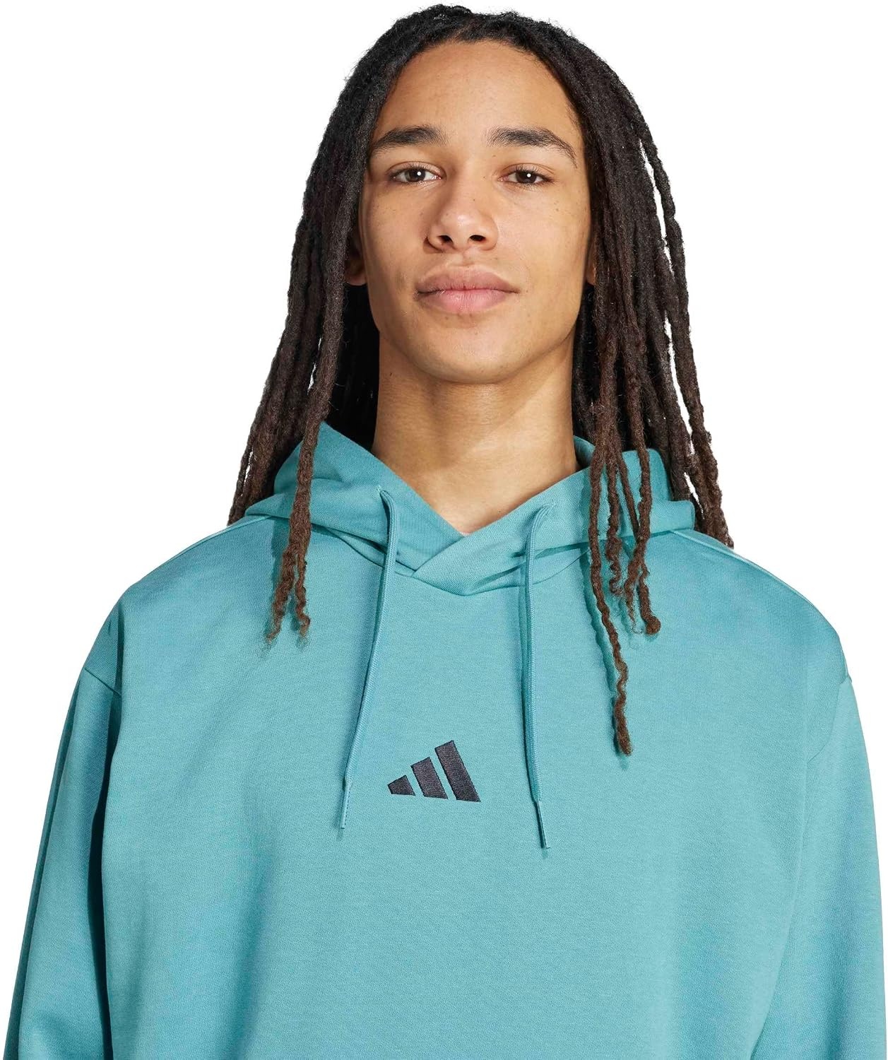 image:imageadidas Mens Essentials Feel Cozy Fleece Hoodie SweatshirtPowder TealBlack