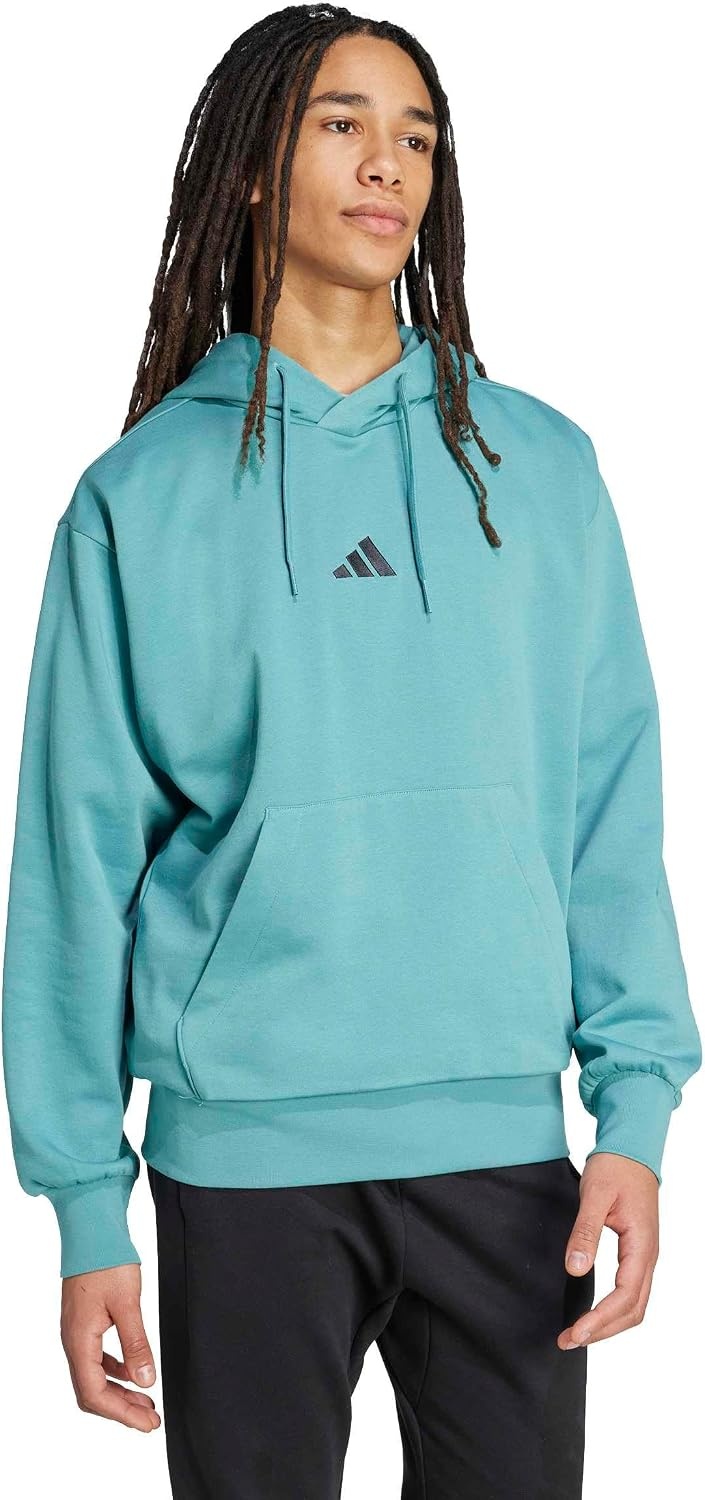 image:imageadidas Mens Essentials Feel Cozy Fleece Hoodie SweatshirtPowder TealBlack