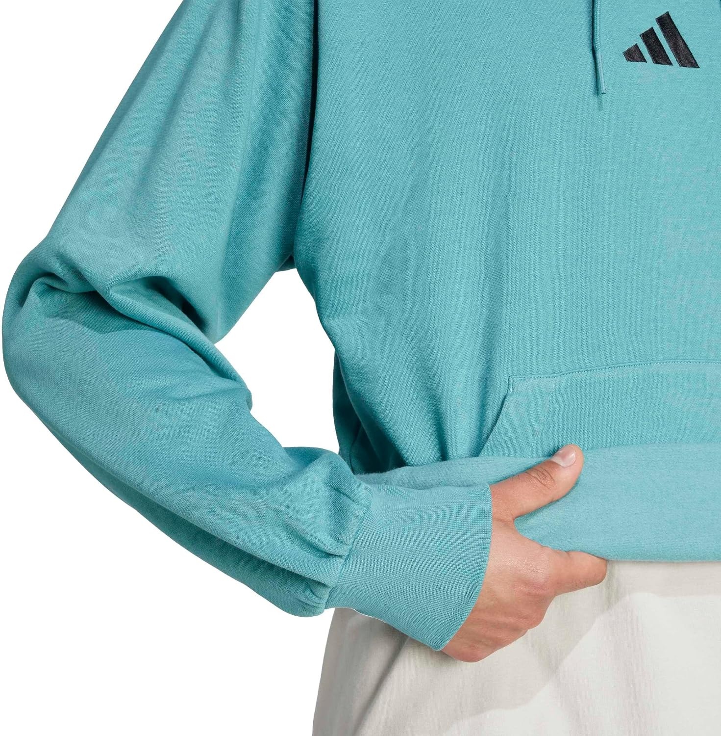 image:imageadidas Mens Essentials Feel Cozy Fleece Hoodie SweatshirtPowder TealBlack
