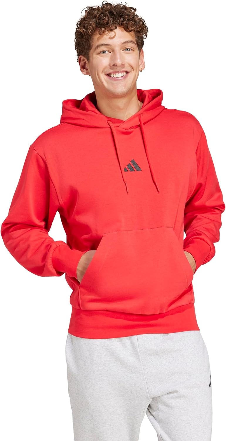 image:imageadidas Mens Essentials Feel Cozy Fleece Hoodie SweatshirtPure RubyBlack