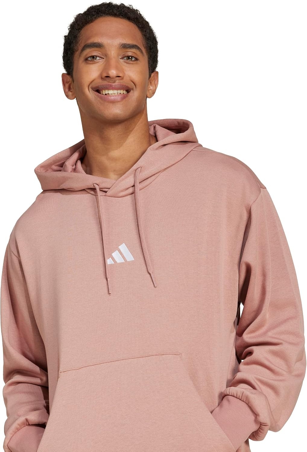image:imageadidas Mens Essentials Feel Cozy Fleece Hoodie SweatshirtWarm ClayWhite
