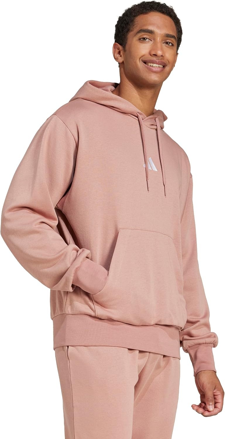 image:imageadidas Mens Essentials Feel Cozy Fleece Hoodie SweatshirtWarm ClayWhite