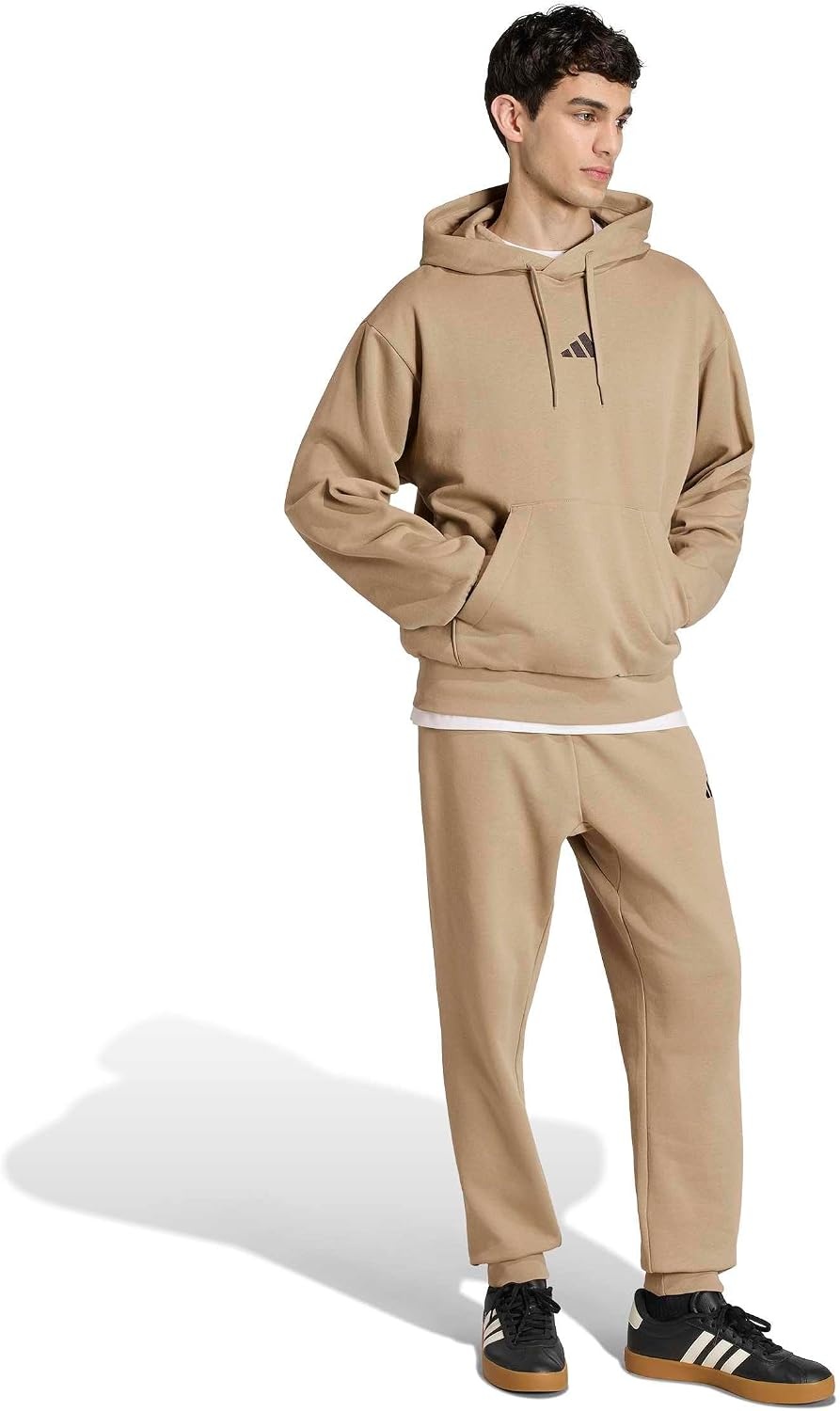 image:imageadidas Mens Essentials Feel Cozy Fleece Hoodie SweatshirtWonder CargoBlack