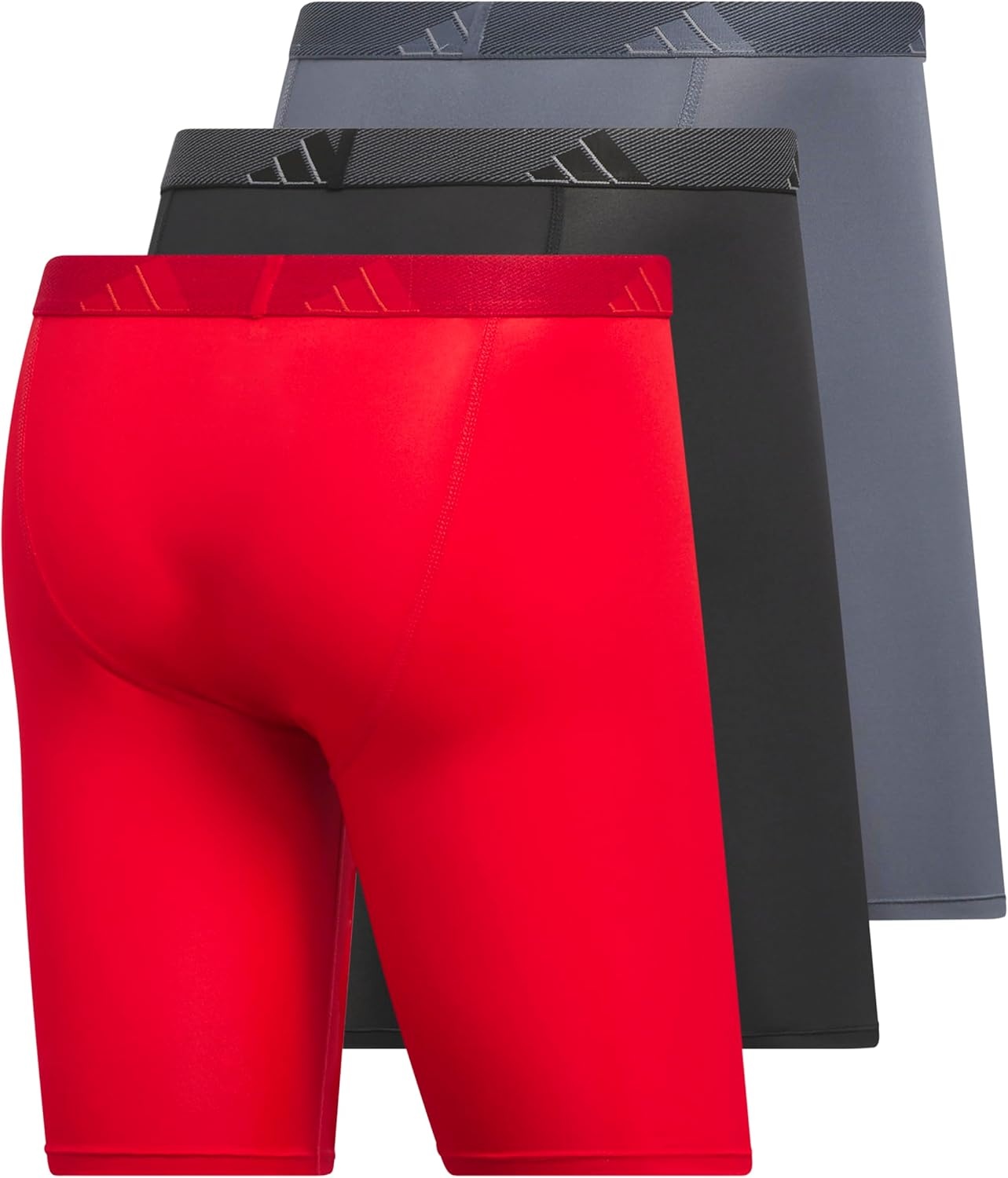 image:imageadidas Mens Microfiber Long Boxer Briefs 3Pack MoistureWicking Performance Stretch UnderwearBetter ScarletBlackOnix Grey