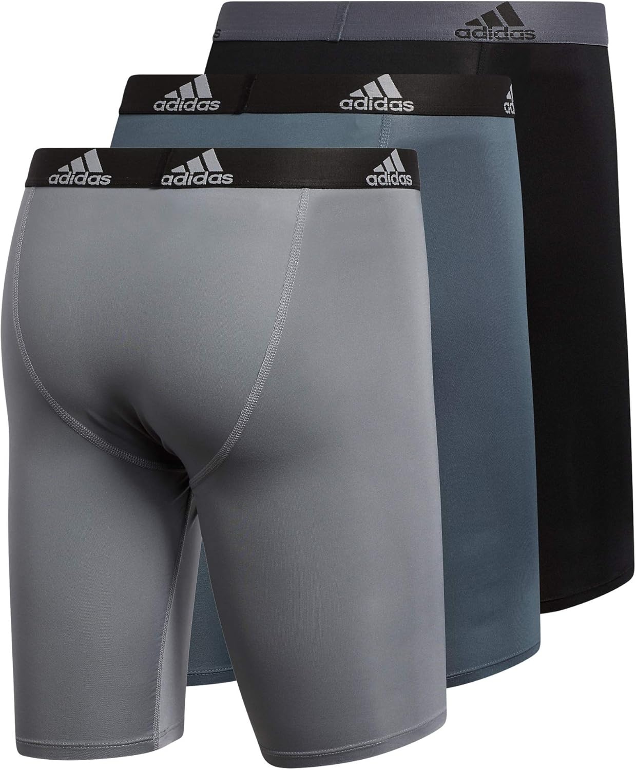 image:imageadidas Mens Microfiber Long Boxer Briefs 3Pack MoistureWicking Performance Stretch UnderwearOnix GreyBlackGreyPerformance