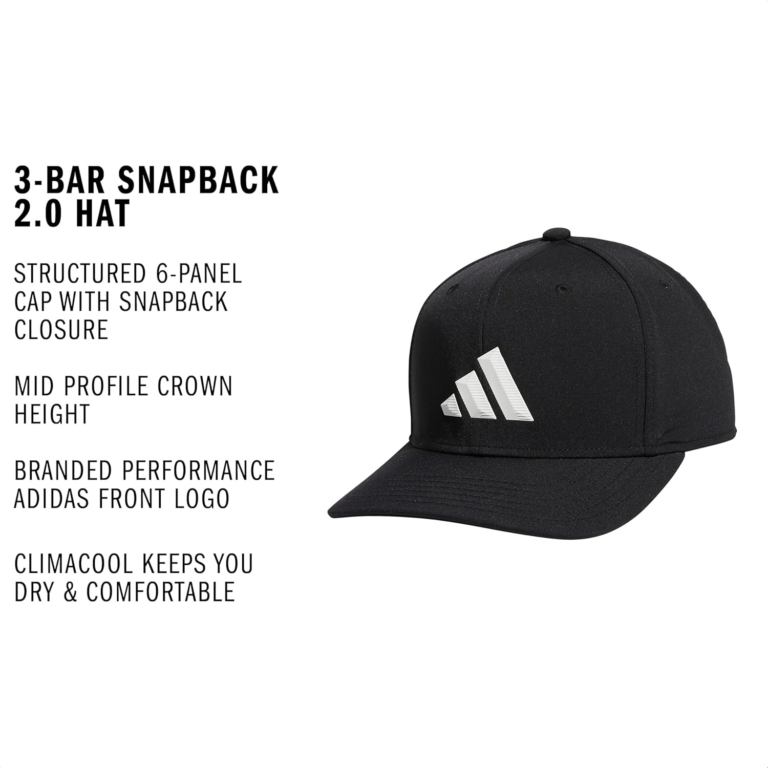 image:imageadidas Mens Midrange Hat Athletic Snapback Cap with LogoBlackWhite3bar