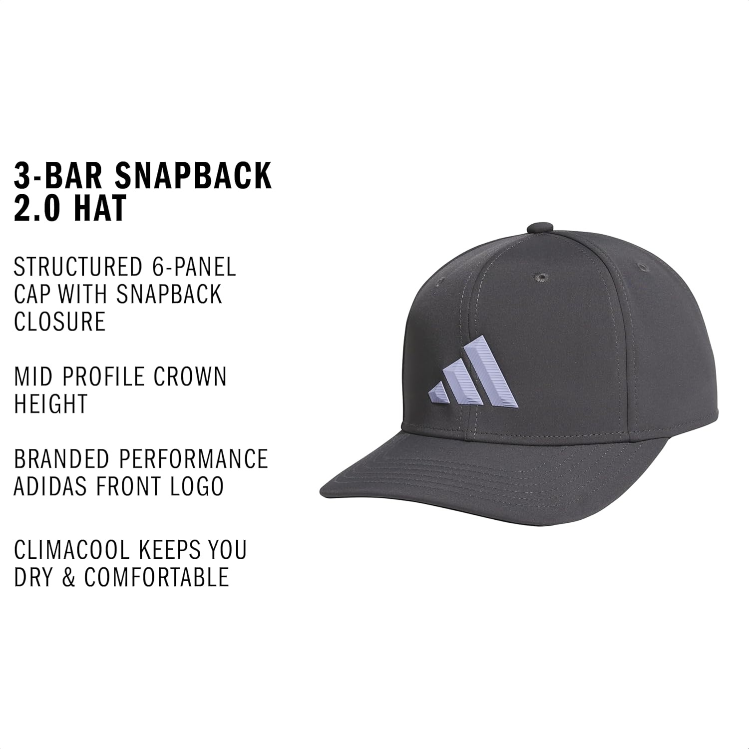 image:imageadidas Mens Midrange Hat Athletic Snapback Cap with LogoGrey SixViolet Tone Purple3bar