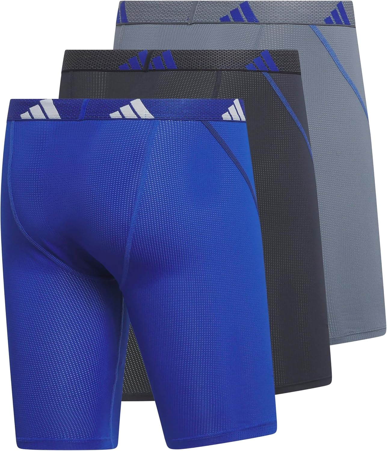 image:imageadidas Mens Performance Mesh Long Boxer Briefs 3Pack Breathable Workout UnderwearTeam Royal BlueLegend Ink BlueOnix Grey