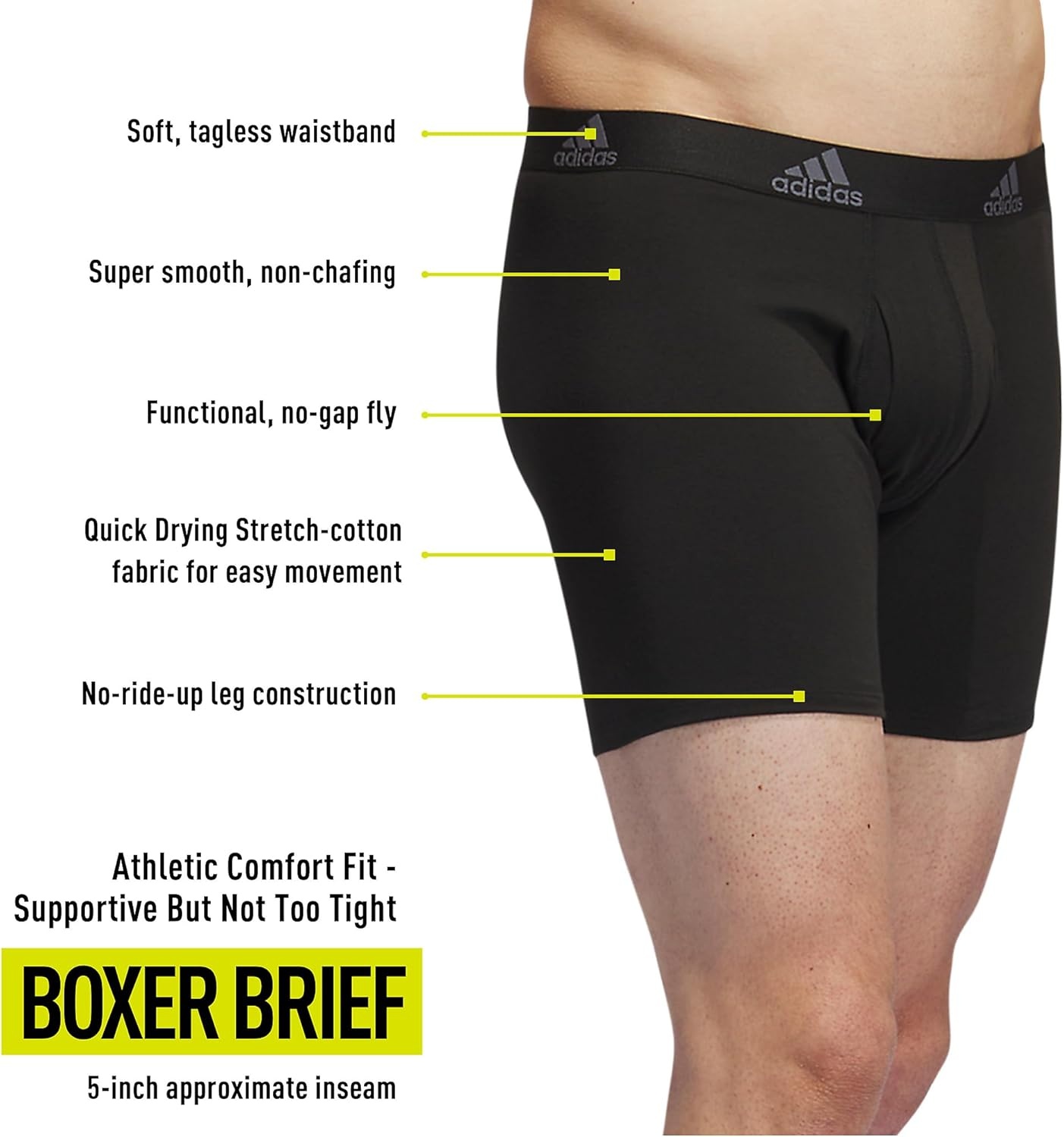 image:imageadidas Mens Performance Stretch Cotton Boxer Briefs Mens Underwear Boxer Brief Soft Stretch Superior Comfort 3PackBlackOnix Grey