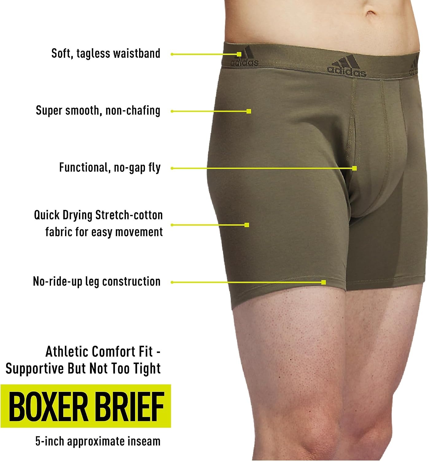 image:imageadidas Mens Performance Stretch Cotton Boxer Briefs Mens Underwear Boxer Brief Soft Stretch Superior Comfort 3PackOlive Strata GreenChalky BrownPreloved Ink Blue