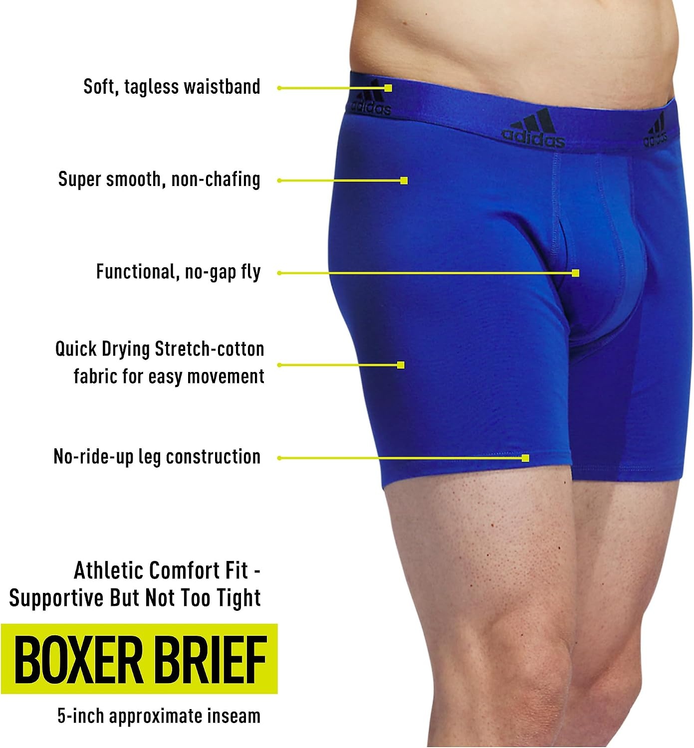 image:imageadidas Mens Performance Stretch Cotton Boxer Briefs Mens Underwear Boxer Brief Soft Stretch Superior Comfort 3PackTeam Royal BlueOnix GreyLegend Ink Blue