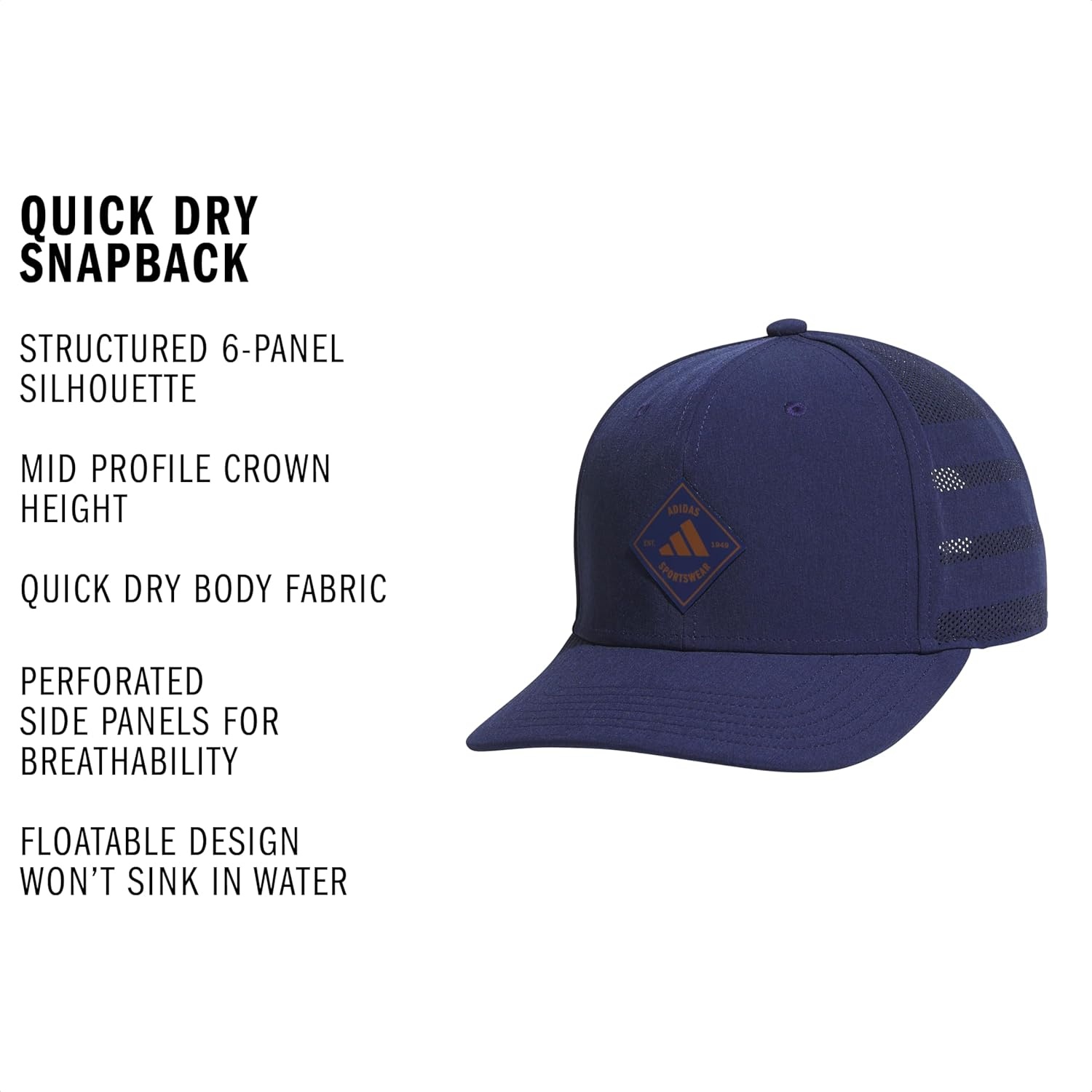 image:imageadidas Mens QuickDry Floatie Waterproof Hat Lightweight Snapback CapDark BlueDusky Bronze Brown