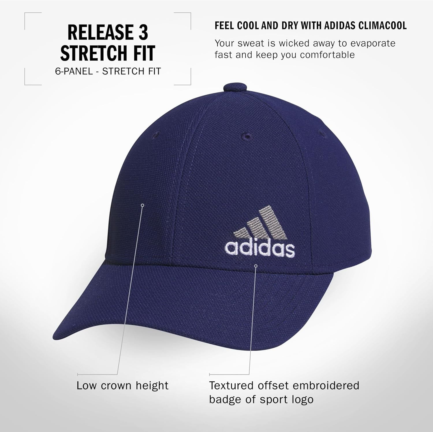 image:imageadidas Mens Release 3 Structured Stretch Fit CapDark BlueGreyWhite