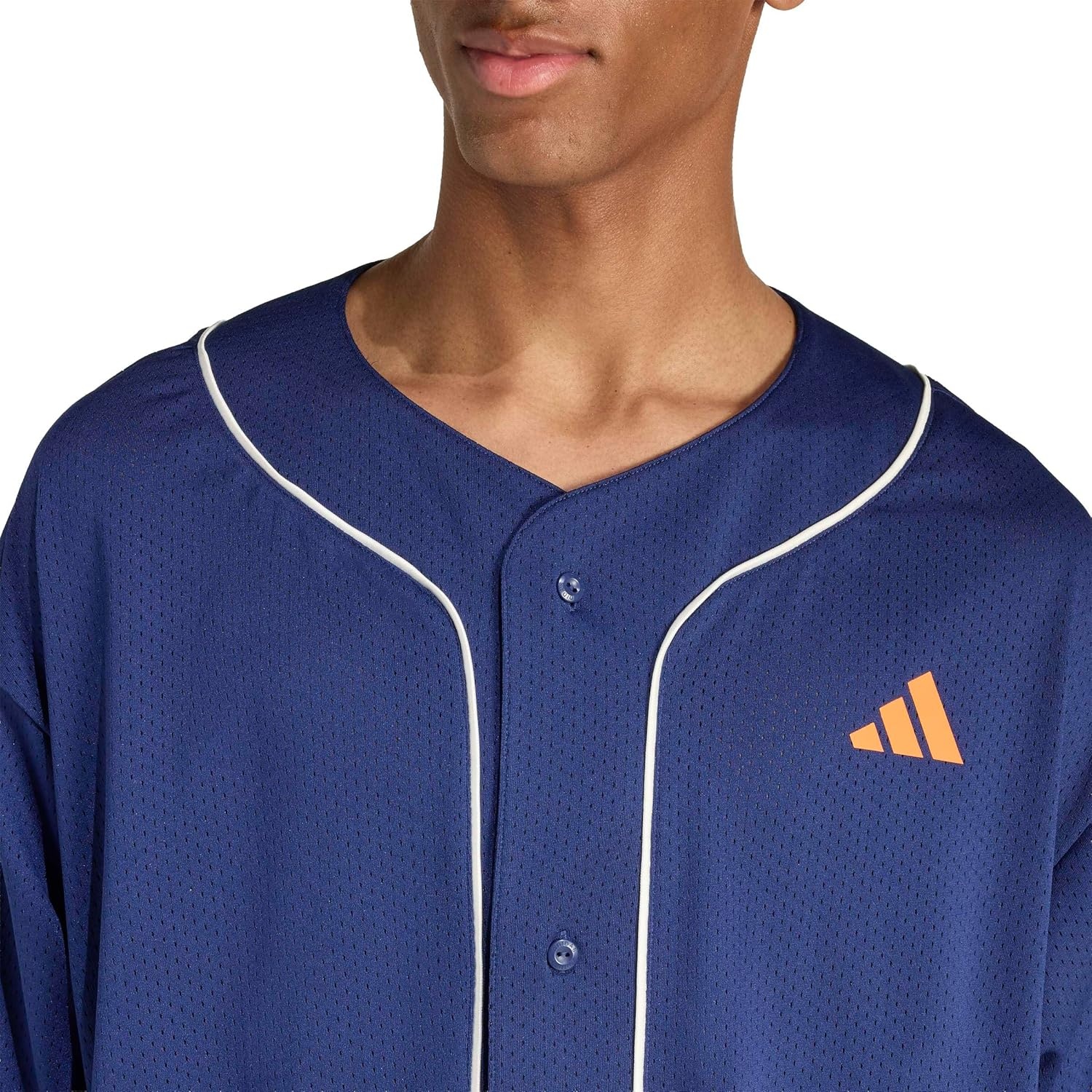 image:imageadidas Mens Stadium Mesh Baseball TShirtDark BlueOff WhitePure Orange