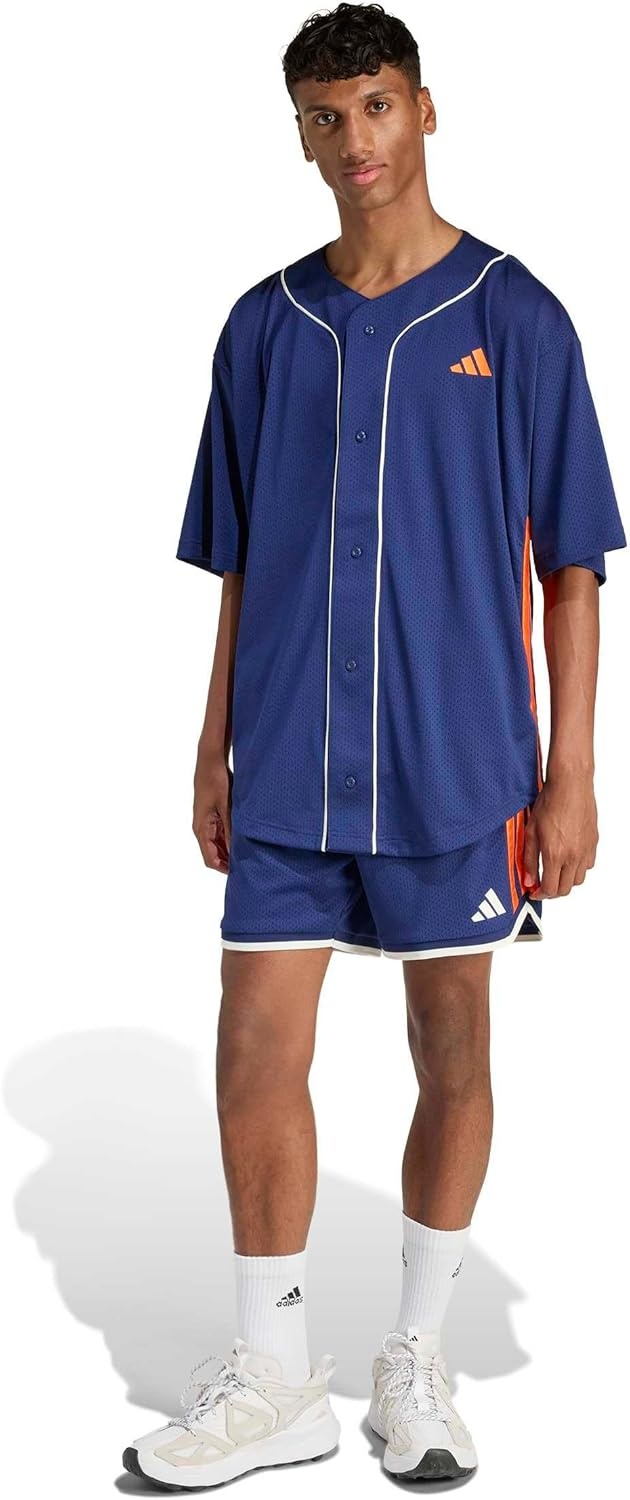 image:imageadidas Mens Stadium Mesh Baseball TShirtDark BlueOff WhitePure Orange