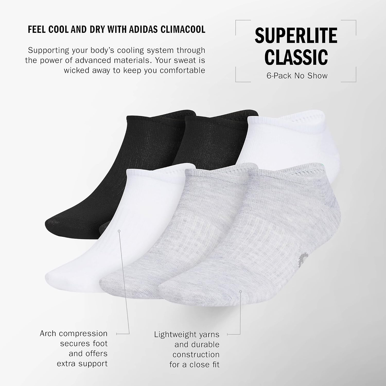 image:imageadidas Mens Superlite No Show Socks 6 Pairs Lightweight amp BreathableClassicBlackBetter ScarletWhite