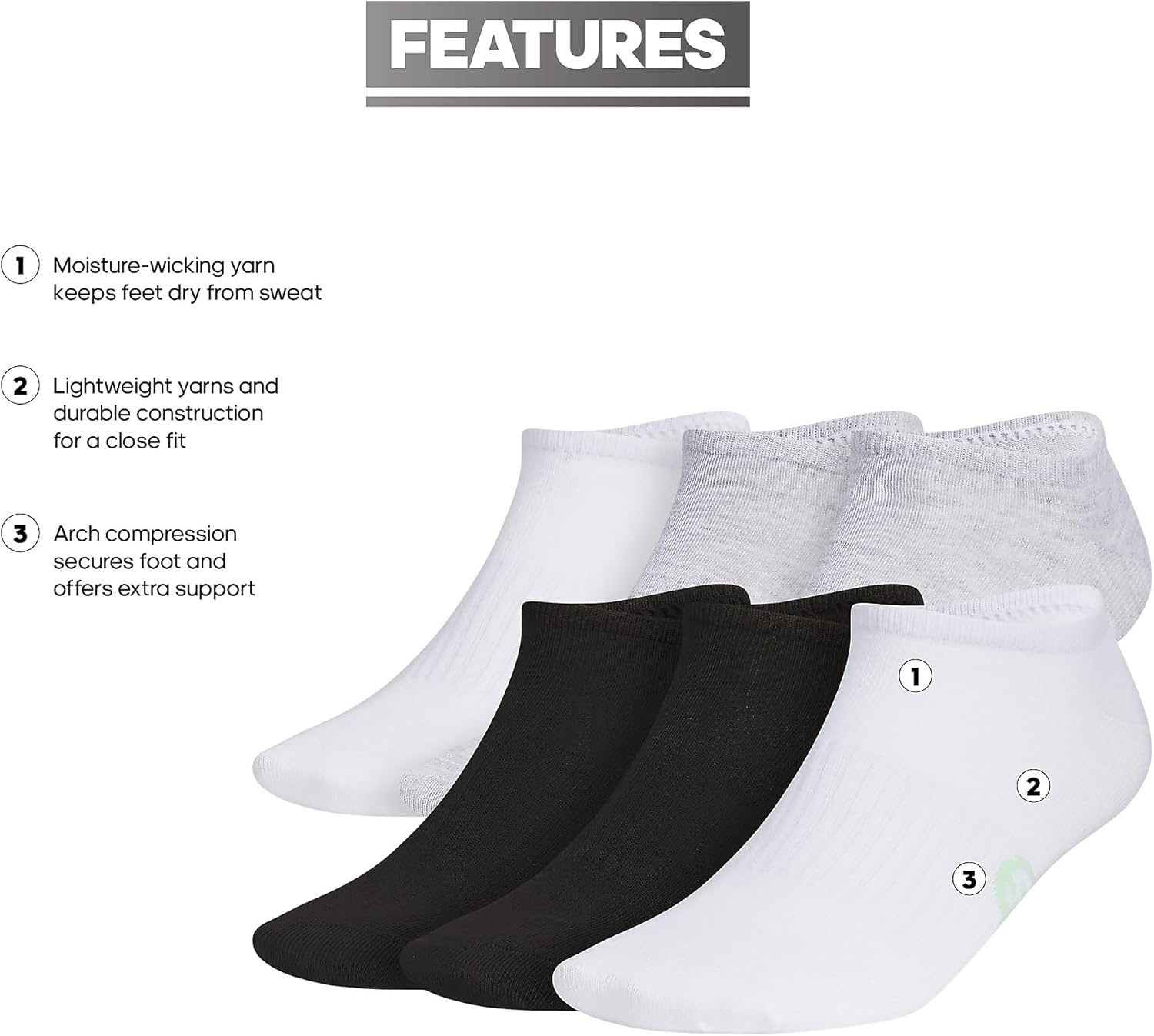 image:imageadidas Mens Superlite No Show Socks 6 Pairs Lightweight amp BreathableClassicCool Light HeatherWhiteSemi Green Spark