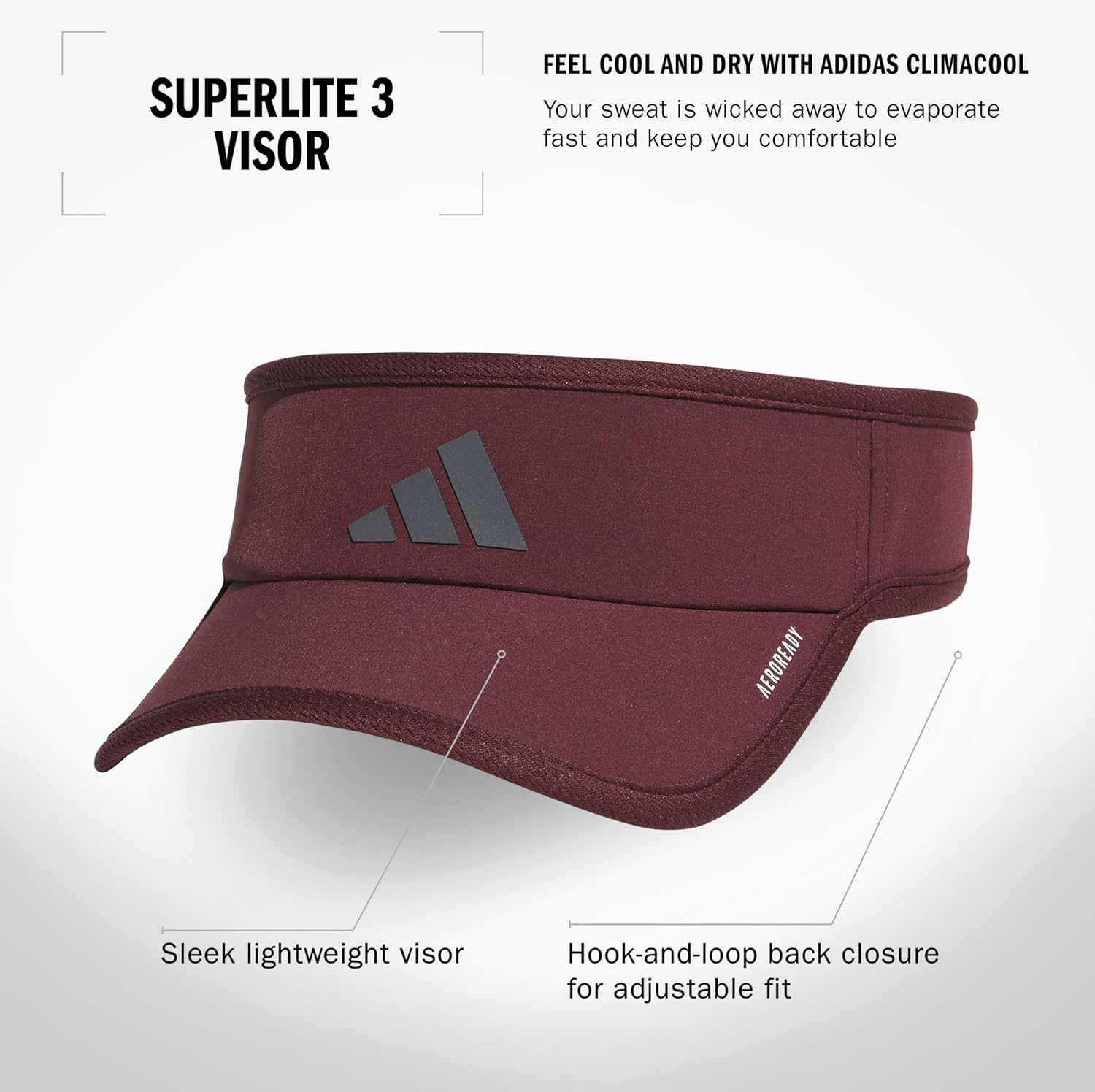 image:imageadidas Mens Superlite Visor Lightweight MoistureWicking Running HatAurora Ruby RedOnix Grey3