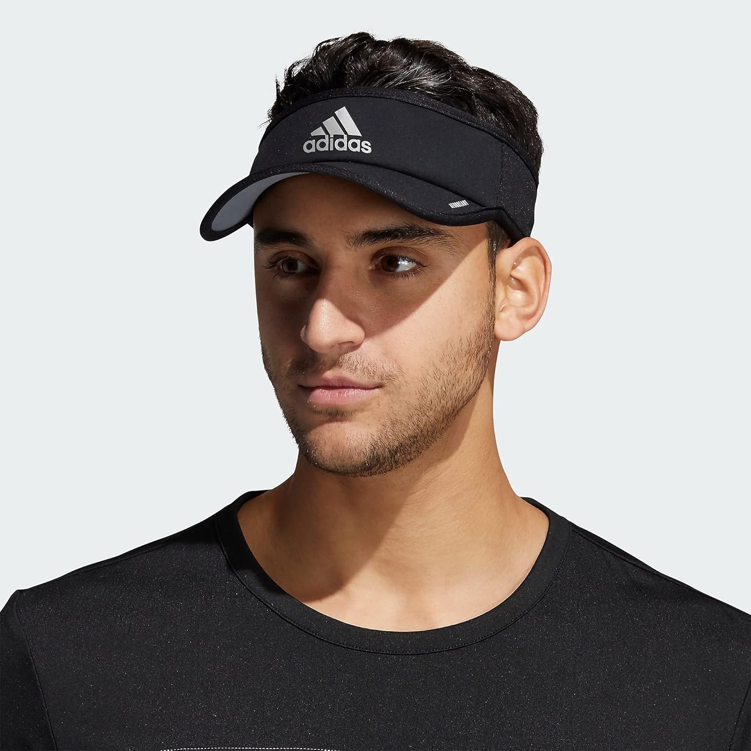 image:imageadidas Mens Superlite Visor Lightweight MoistureWicking Running HatBlackSilver Reflective2