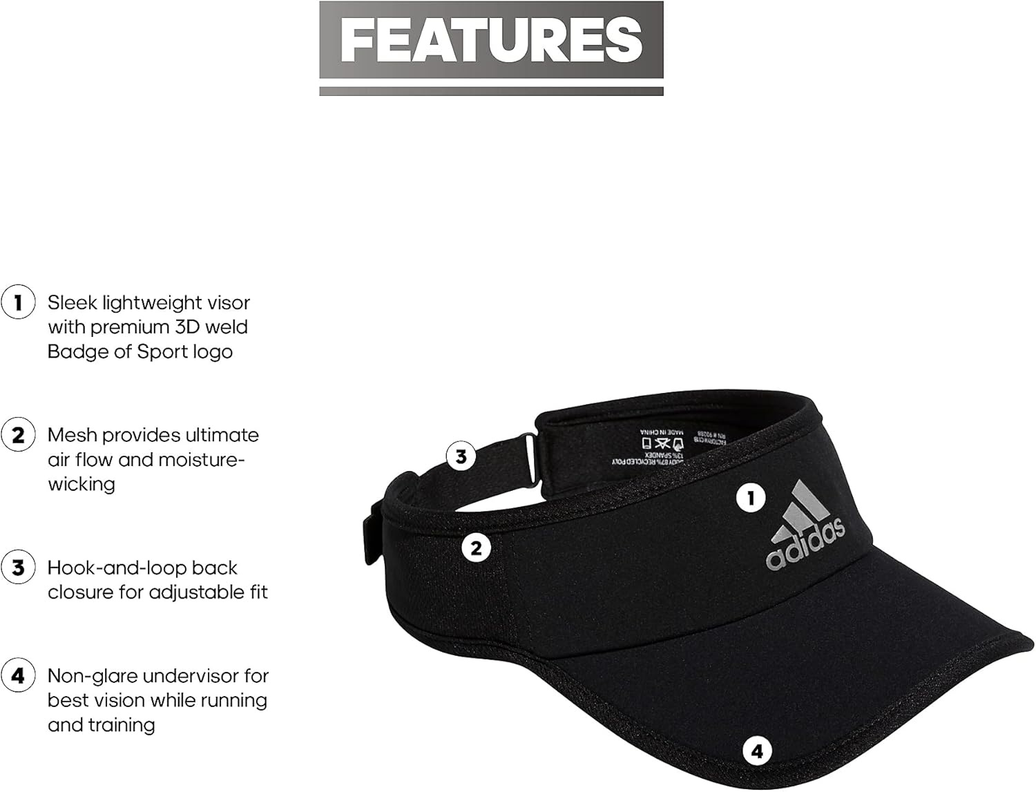 image:imageadidas Mens Superlite Visor Lightweight MoistureWicking Running HatBlackSilver Reflective2