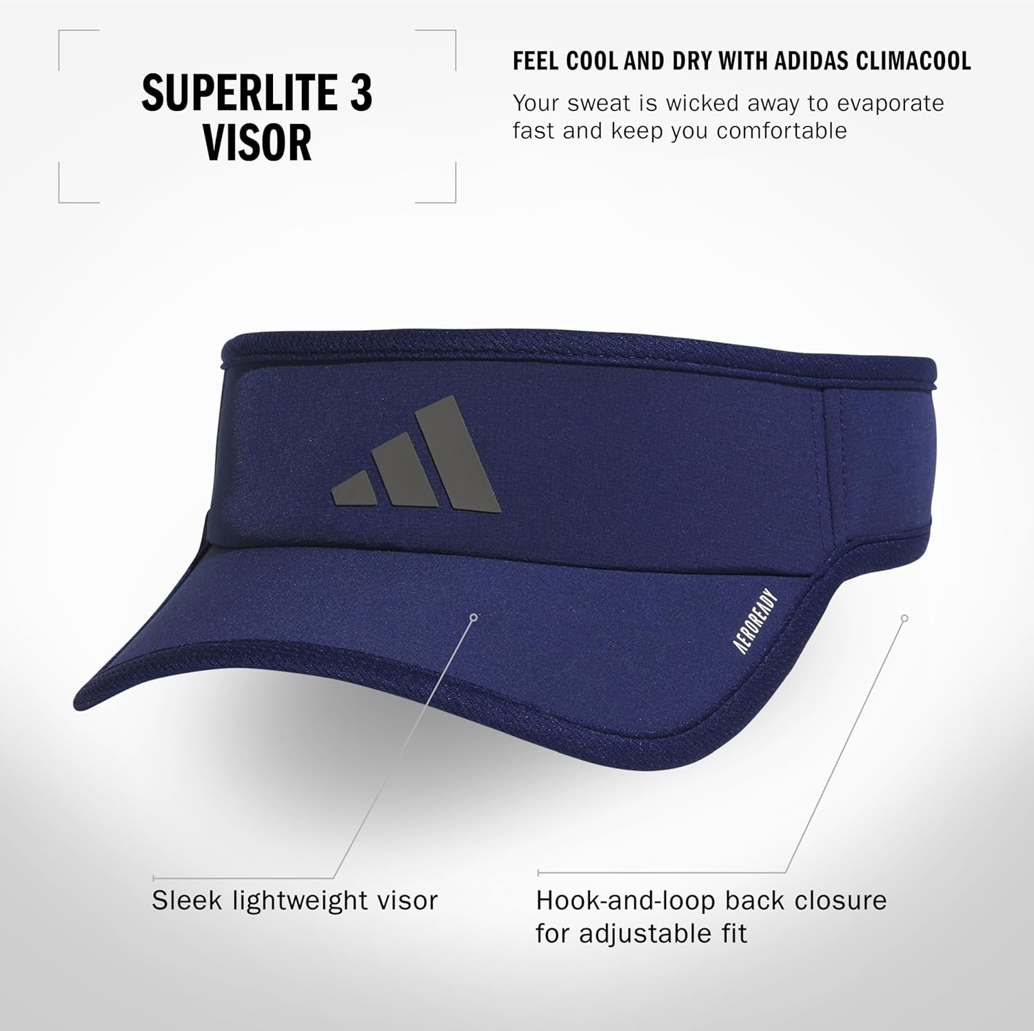 image:imageadidas Mens Superlite Visor Lightweight MoistureWicking Running HatDark BlueGrey Four3
