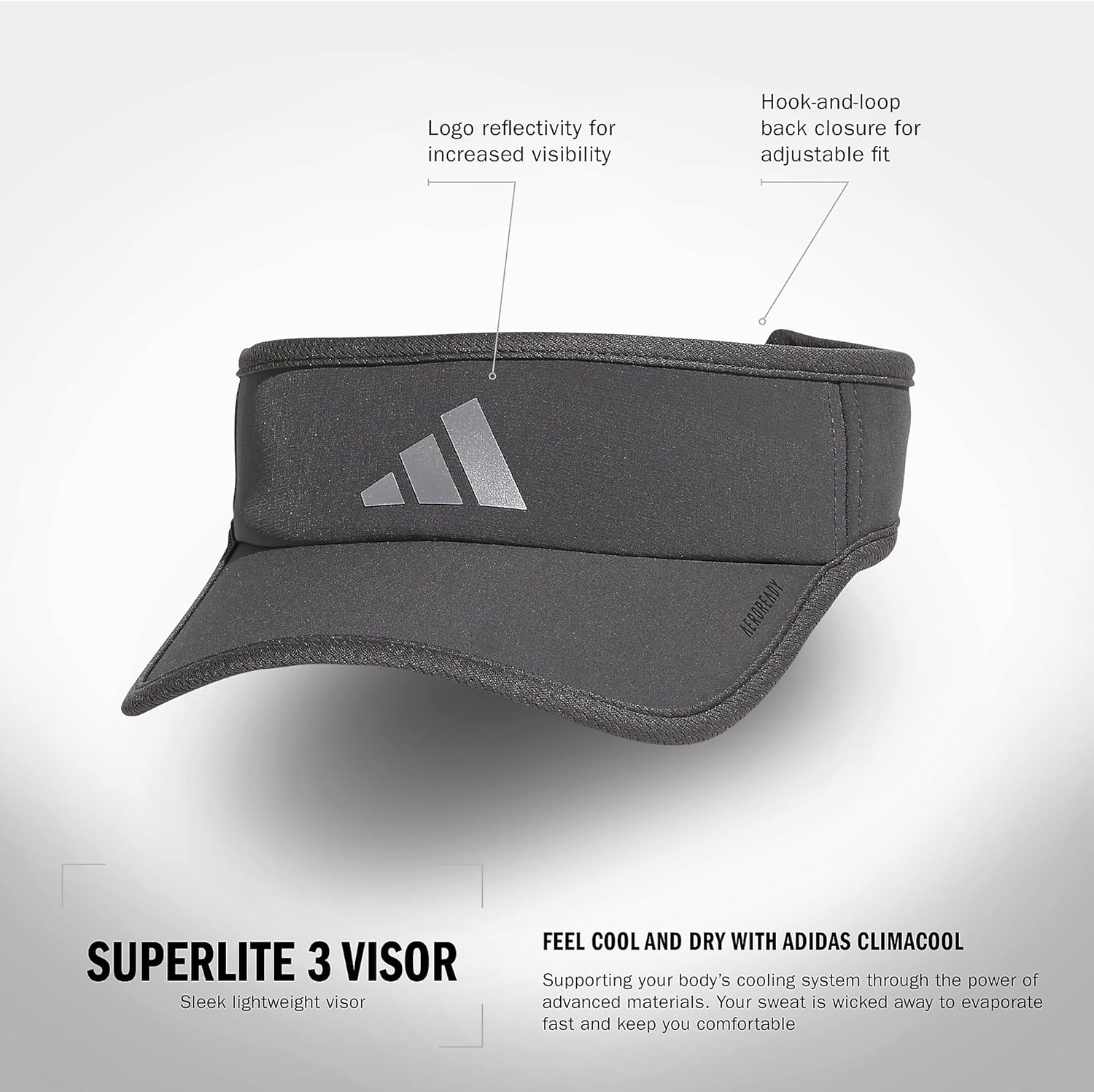 image:imageadidas Mens Superlite Visor Lightweight MoistureWicking Running HatGrey SixSilver Metallic3