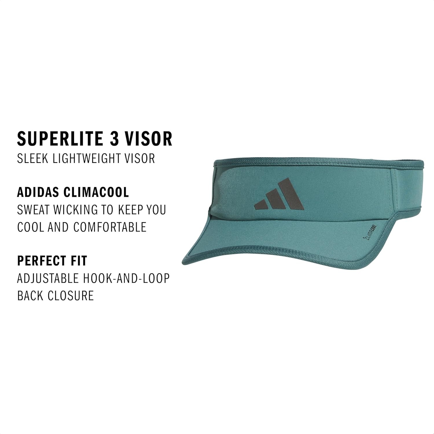 image:imageadidas Mens Superlite Visor Lightweight MoistureWicking Running HatPreloved Teal GreenBlack3
