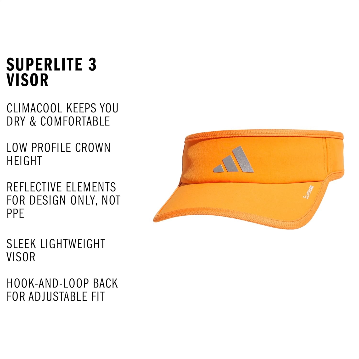image:imageadidas Mens Superlite Visor Lightweight MoistureWicking Running HatPure OrangeSilver MetallicWhite3