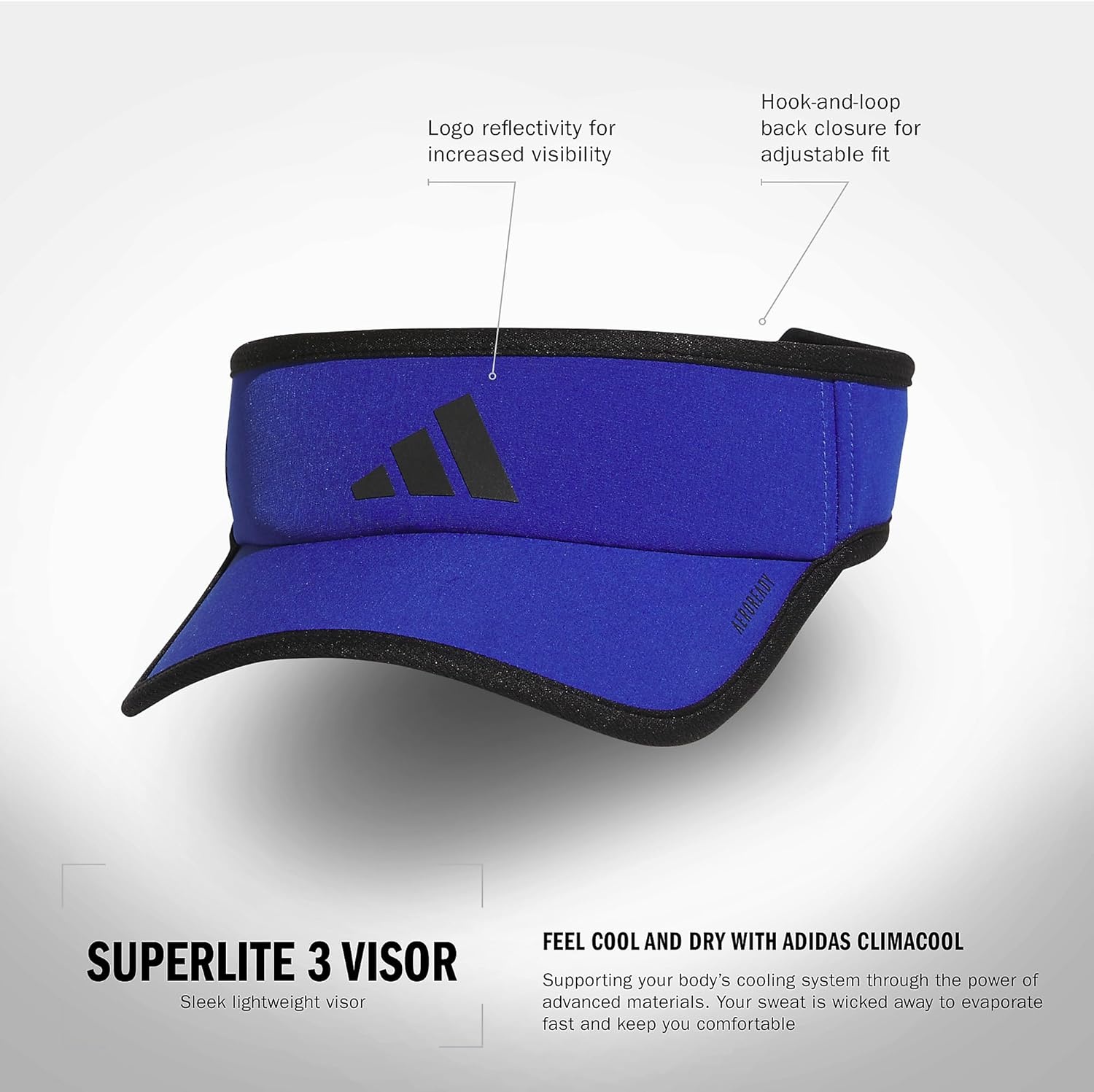 image:imageadidas Mens Superlite Visor Lightweight MoistureWicking Running HatSemi Lucid BlueBlack3