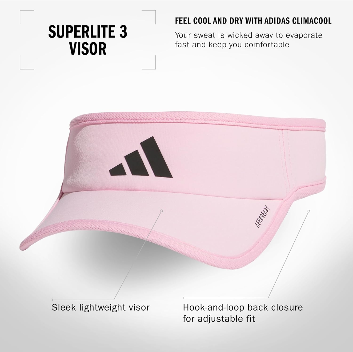 image:imageadidas Mens Superlite Visor Lightweight MoistureWicking Running HatTrue PinkBlack3