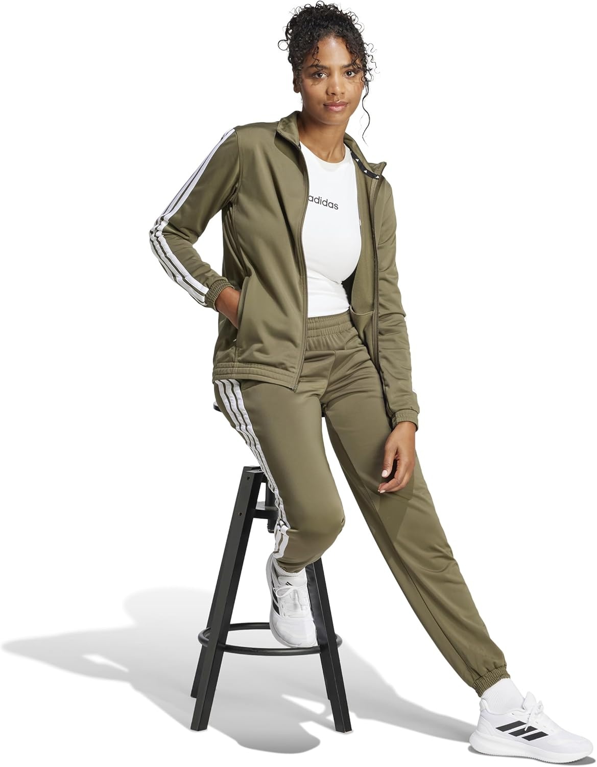 image:imageadidas Originals Womens Tricot 3Stripes Track Top SweatshirtOlive StrataWhite