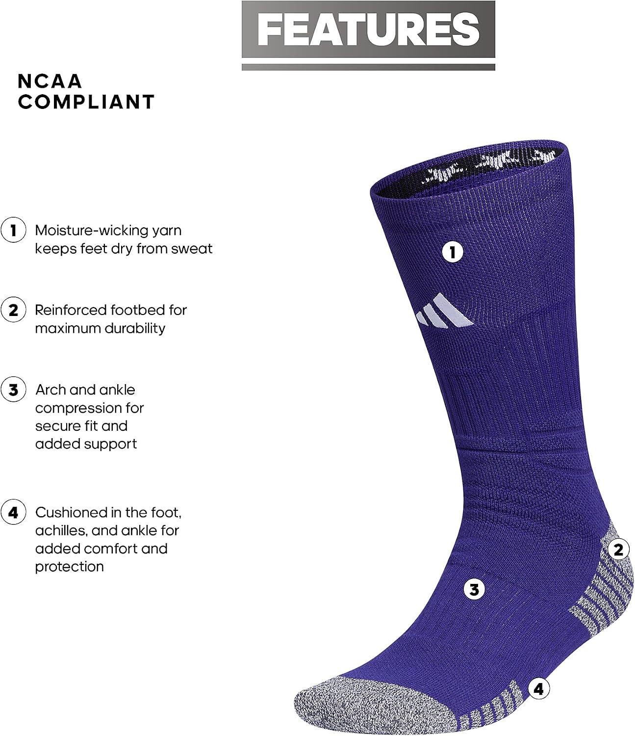 image:imageadidas Unisex 5Star Socks 1 Pair for Training and Multiple SportsCollegiate PurpleWhite2