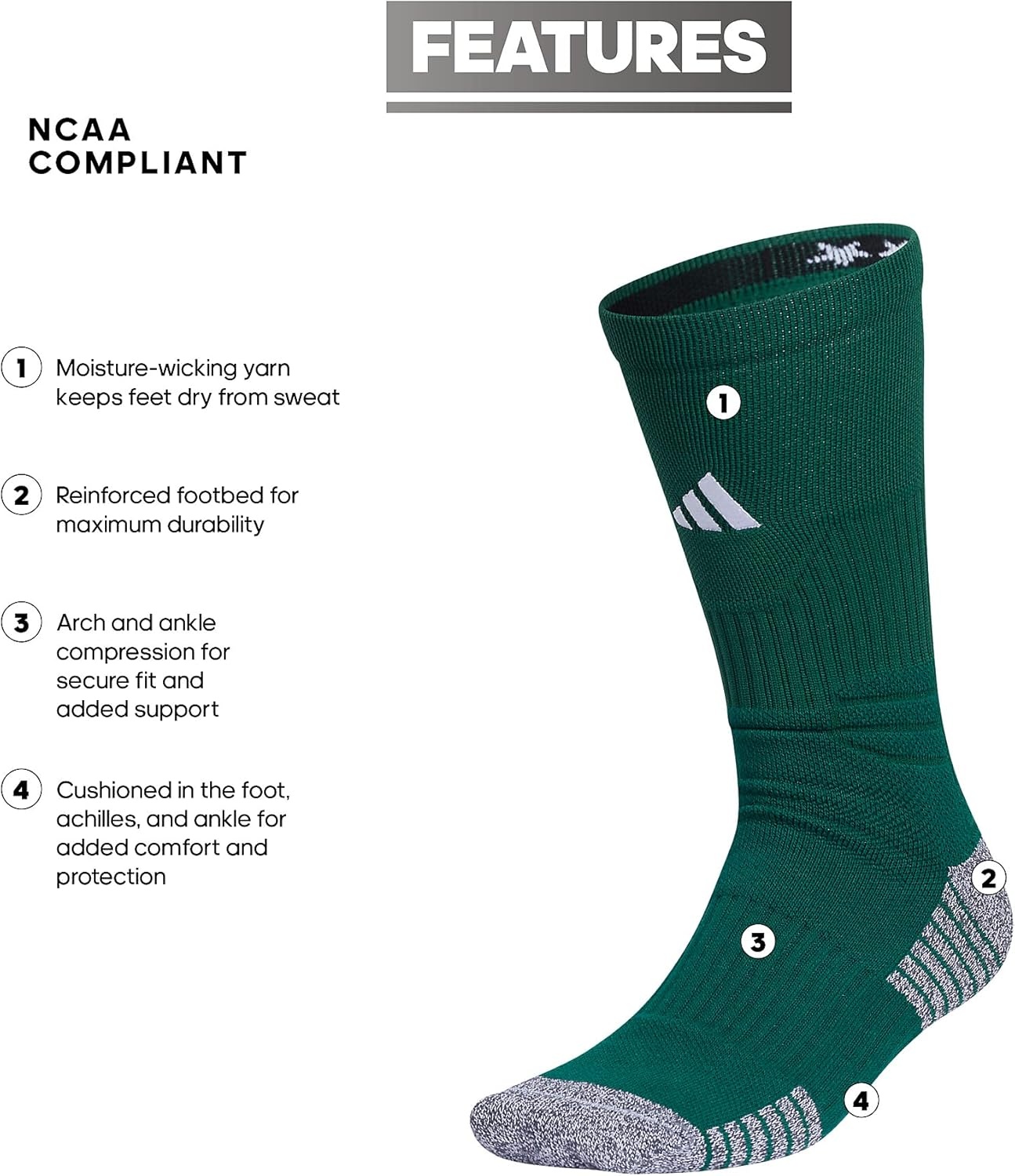 image:imageadidas Unisex 5Star Socks 1 Pair for Training and Multiple SportsDark GreenWhite2