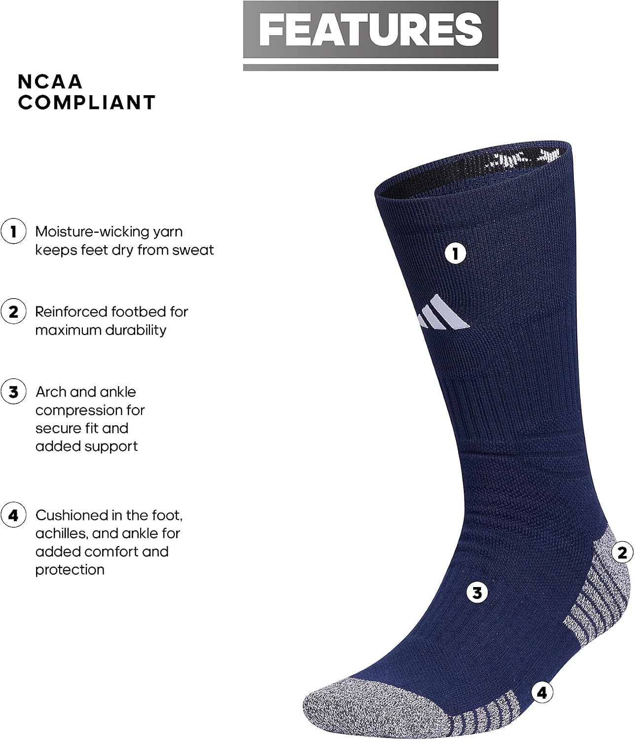 image:imageadidas Unisex 5Star Socks 1 Pair for Training and Multiple SportsNavy BlueWhite2