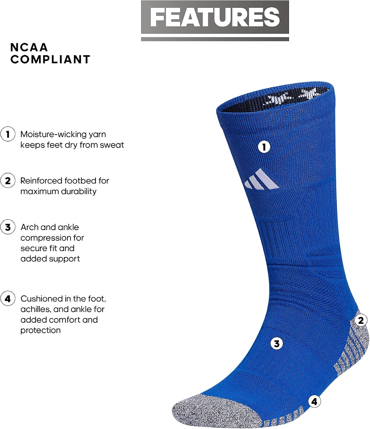image:imageadidas Unisex 5Star Socks 1 Pair for Training and Multiple SportsRoyal BlueWhite2