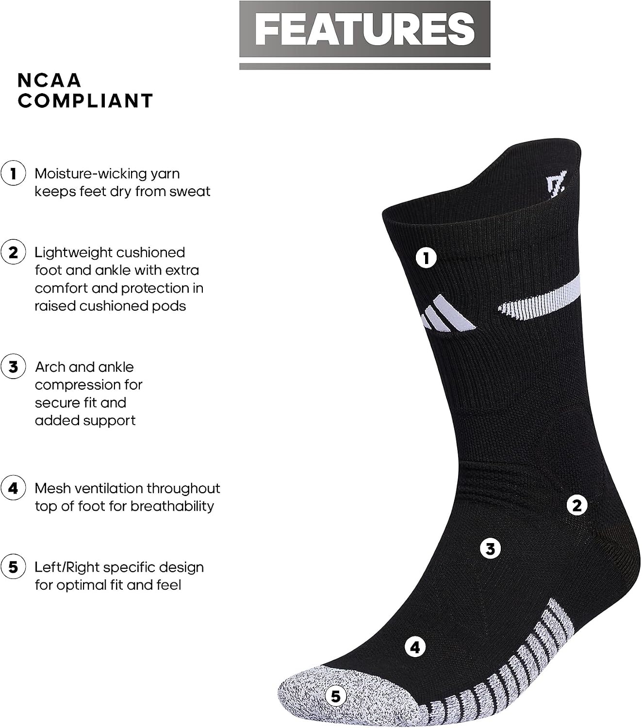 image:imageadidas Unisex Adizero Football Socks 1 Pair2BlackWhite
