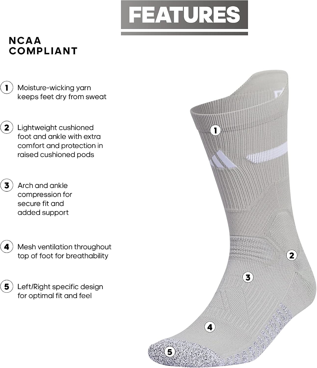 image:imageadidas Unisex Adizero Football Socks 1 Pair2Team Mid GreyWhite